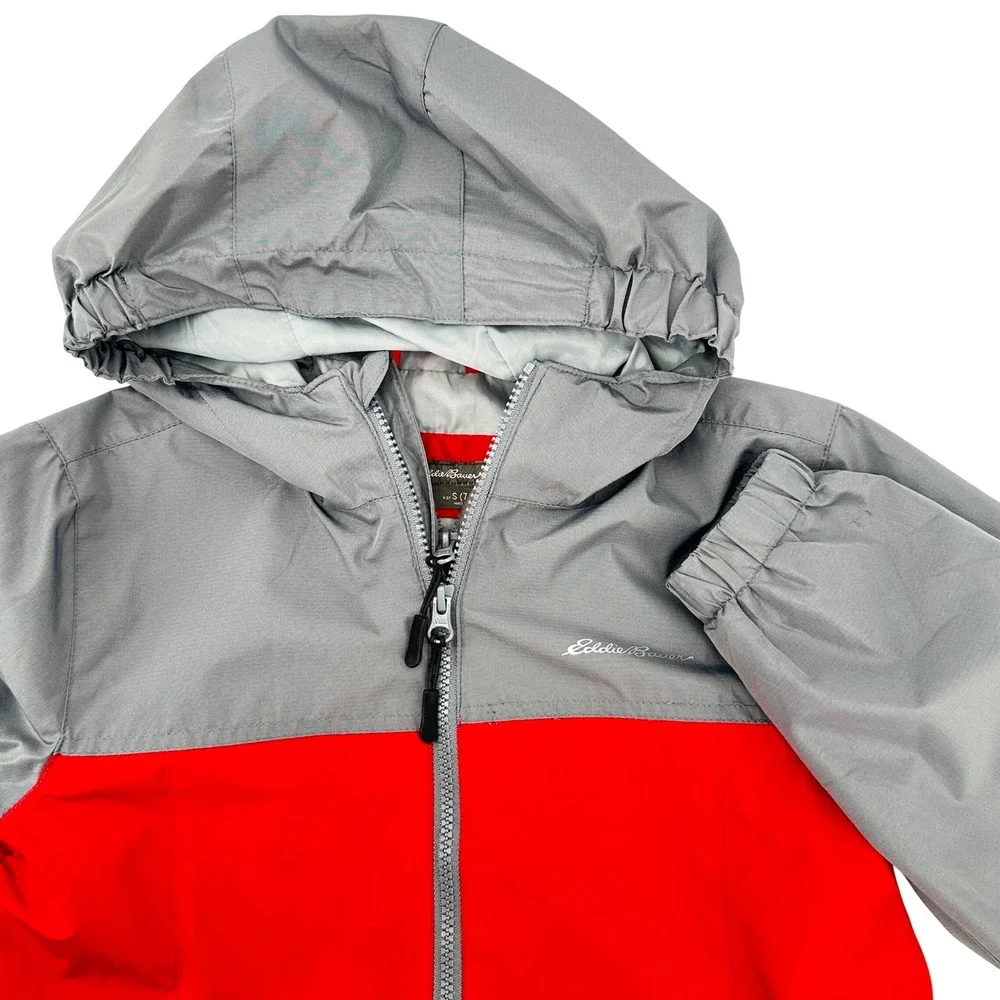 Eddie Bauer Kids Red Gray‎ Hooded Windbreaker Jacket Size S 7 8 Lightweight